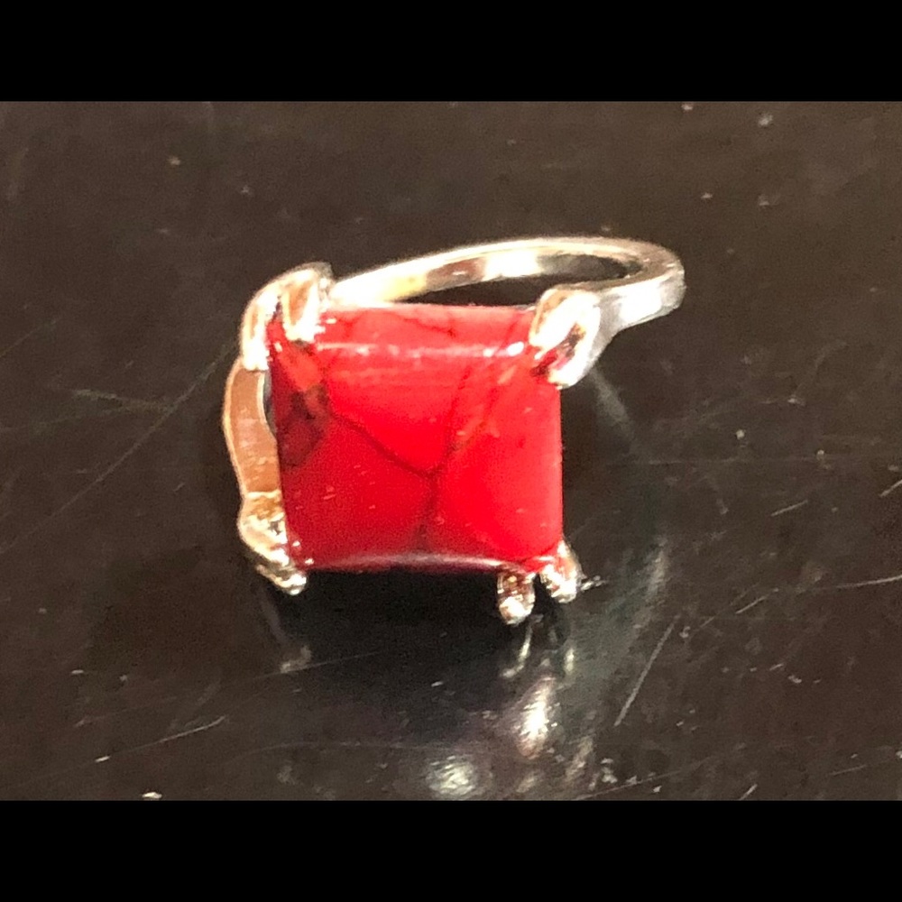 New Opaque Ruby Silver Ring Size 6 1/2 - image 5